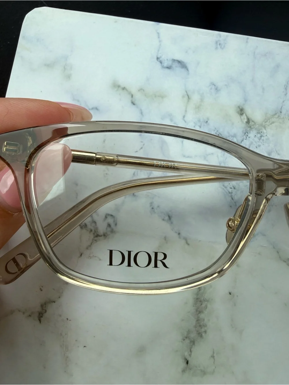 Dior Clear Taupe Women's Optical Glasses with Gold Accents